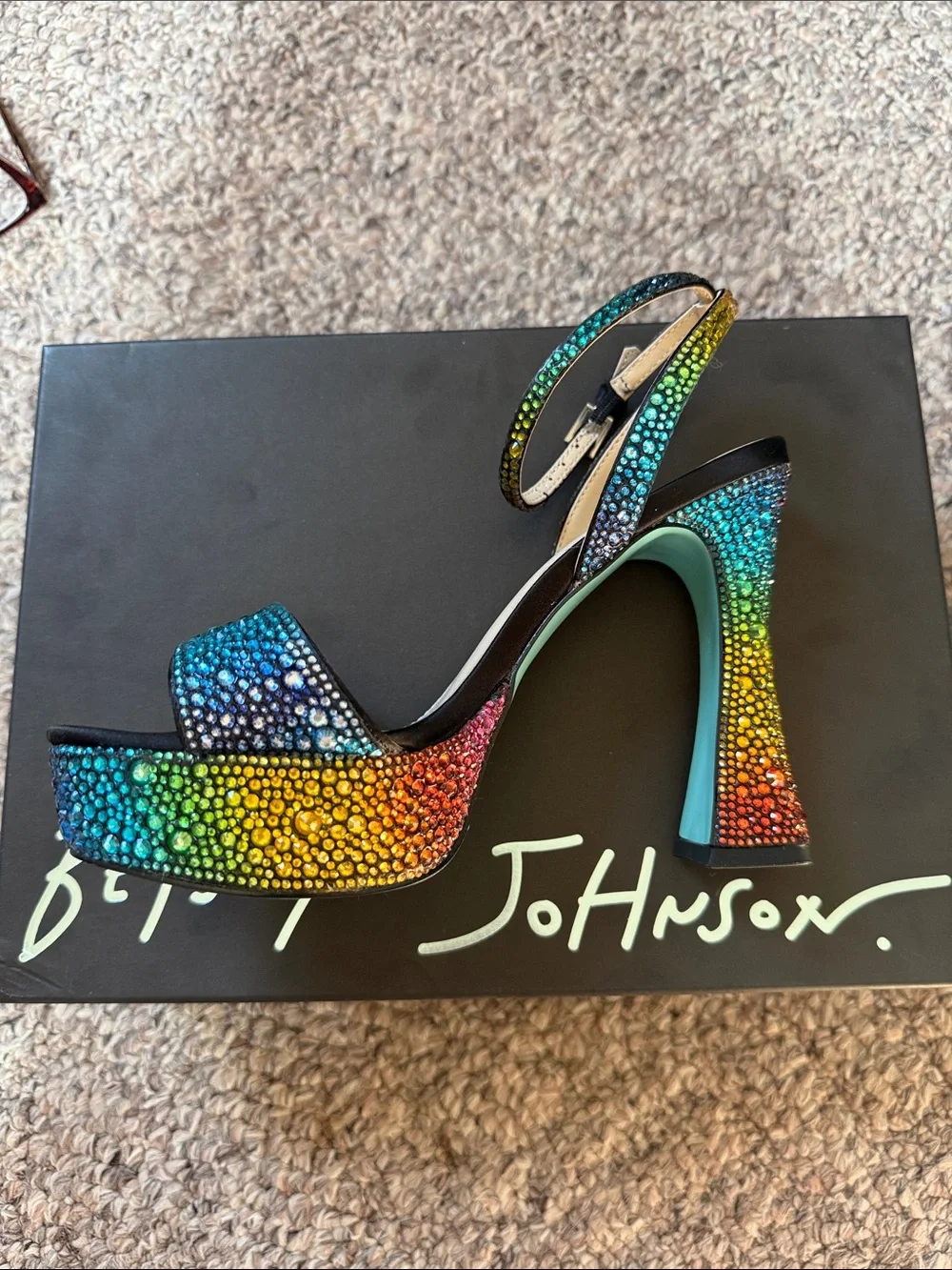 Betsey Johnson Rainbow Crystal Platform Heels